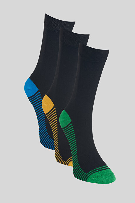 Desenli 3'lü Soket Hardal Mavi Yeşil Çorap resmi