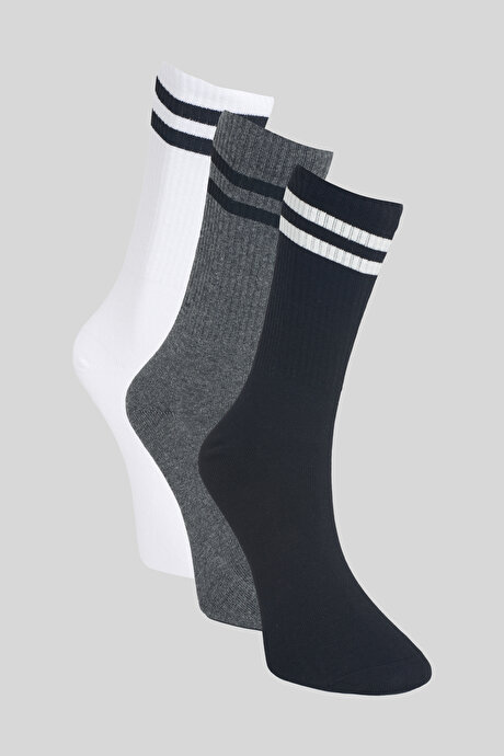 Desenli 3'lü Soket Siyah-Beyaz-Gri Çorap resmi