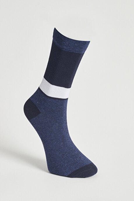 Desenli 3'lü Soket Lacivert-Mavi Çorap resmi