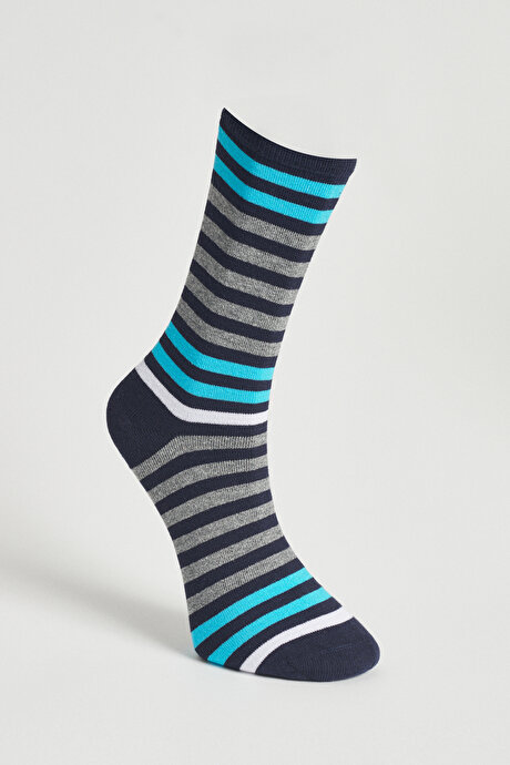 Desenli 3'lü Soket Lacivert-Mavi Çorap resmi