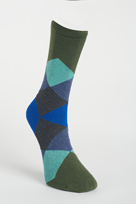 Desenli 3'lü Soket Siyah-Yeşil-Lacivert Çorap resmi