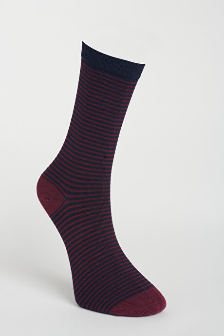 Desenli 5'li Soket Lacivert-Bordo Çorap resmi