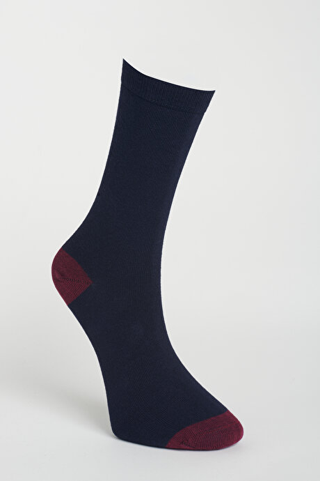 Desenli 5'li Soket Lacivert-Bordo Çorap resmi