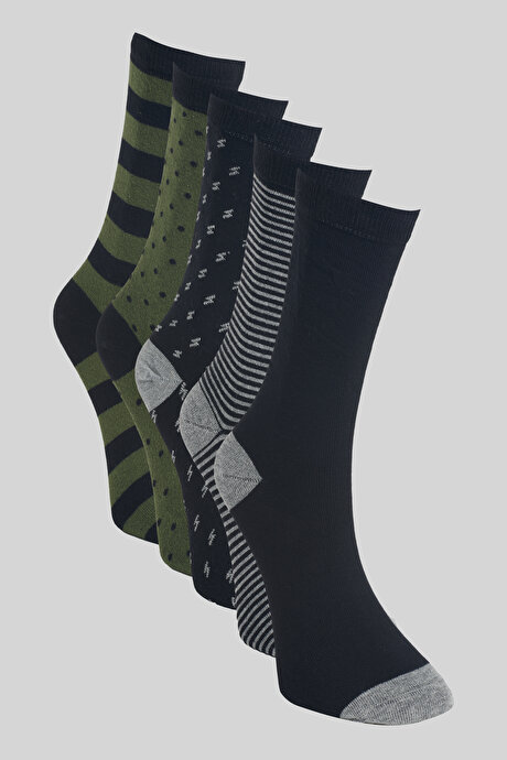 Desenli 5'li Soket Siyah-Haki Çorap resmi