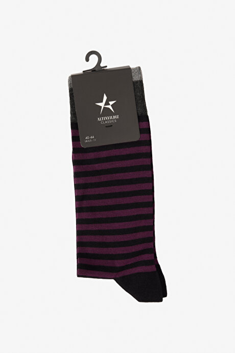 Desenli Bambulu Soket Siyah-Bordo Çorap resmi
