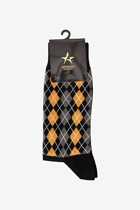 Desenli Bambulu Soket Siyah-Hardal Çorap resmi