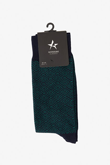 Desenli Bambulu Soket Lacivert-Yeşil Çorap resmi