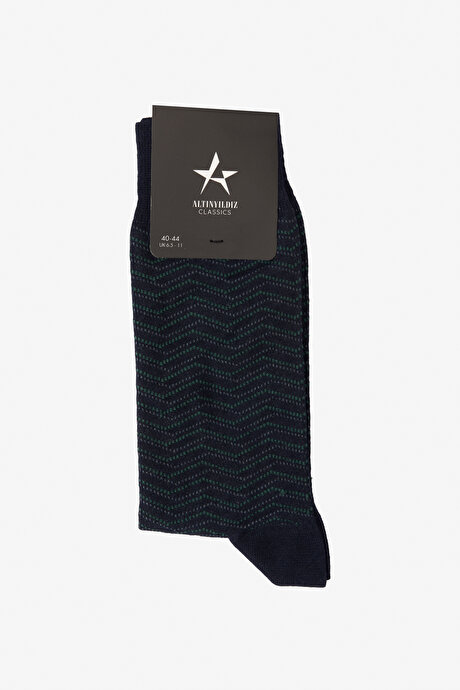 Desenli Bambulu Soket Lacivert-Gri Çorap resmi