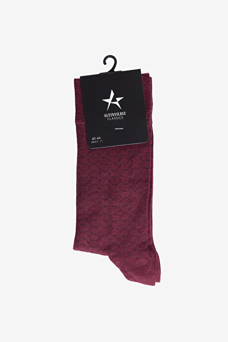 Desenli Tekli Bordo-Siyah Çorap resmi