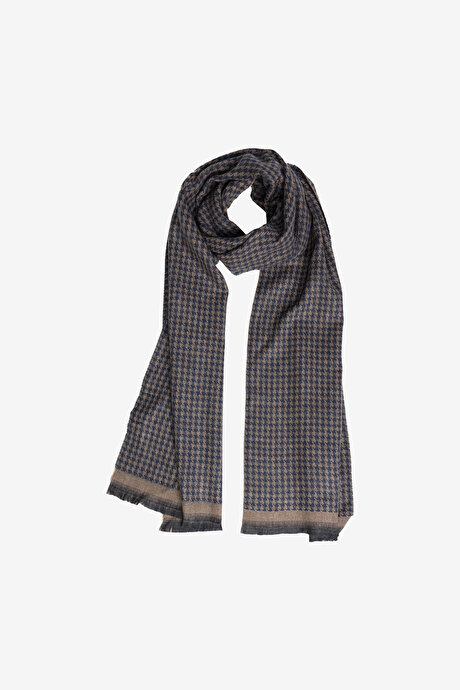 Desenli Standart Fit Bej-Lacivert Atkı resmi