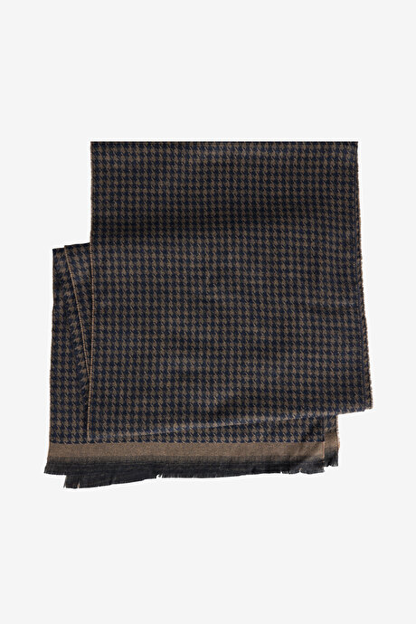 Desenli Standart Fit Bej-Lacivert Atkı resmi