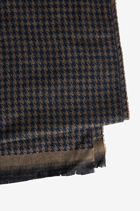 Desenli Standart Fit Bej-Lacivert Atkı resmi