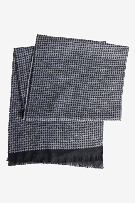 Desenli Standart Fit Gri-Siyah Atkı resmi