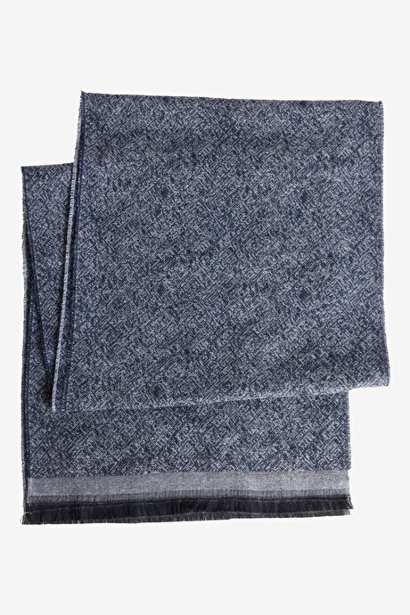 Desenli Standart Fit Lacivert-Gri Atkı resmi