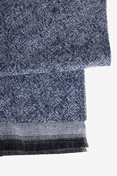 Desenli Standart Fit Lacivert-Gri Atkı resmi