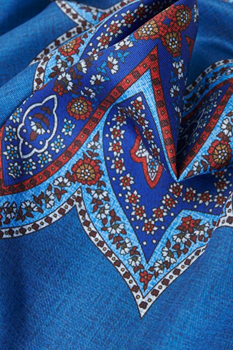Desenli Klasik Lacivert-Mavi-Bordo Mendil resmi
