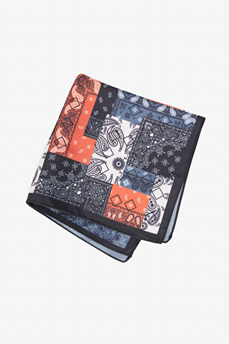 Desenli Lacivert-Kiremit Mendil resmi