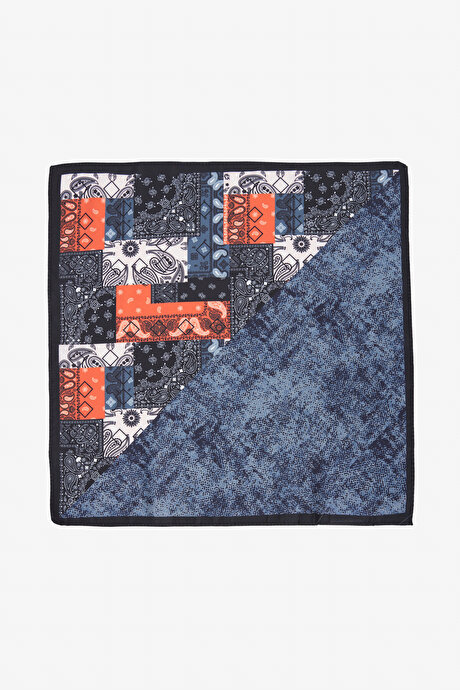 Desenli Lacivert-Kiremit Mendil resmi