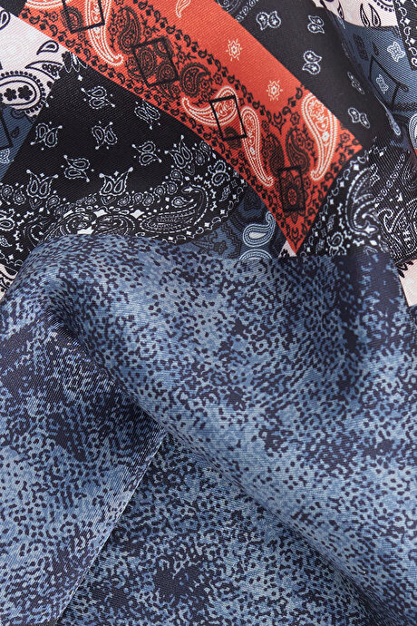 Desenli Lacivert-Kiremit Mendil resmi