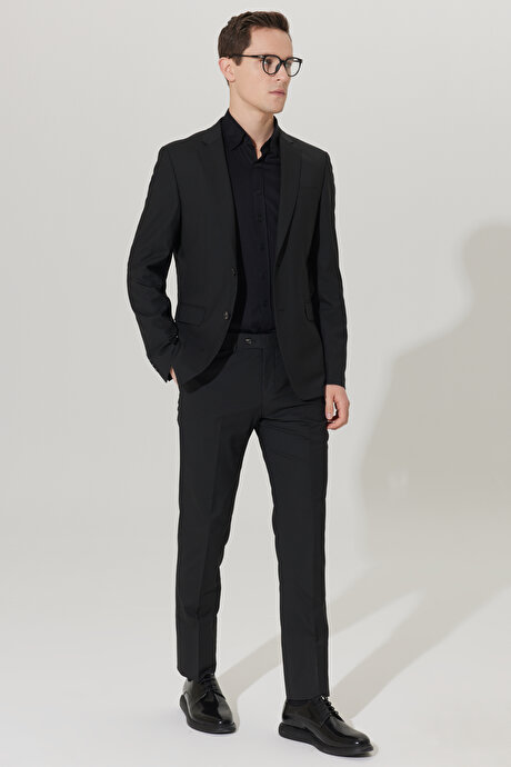 Slim Fit Dar Kesim Su Geçirmez Nano 8 Drop Siyah Takım Elbise resmi