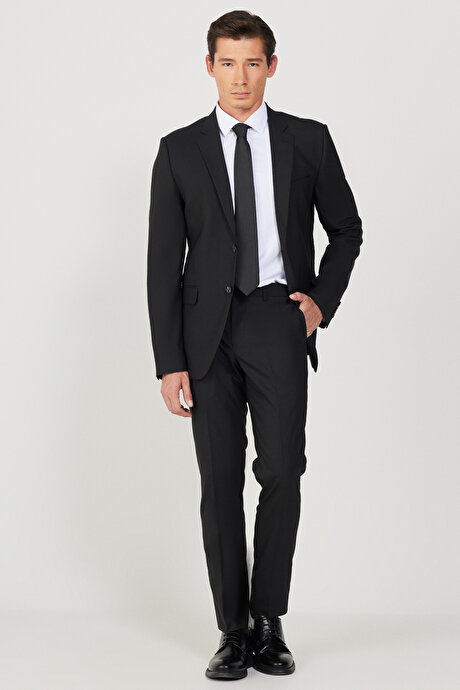 Slim Fit Dar Kesim Su Geçirmez Nano 8 Drop Siyah Takım Elbise resmi