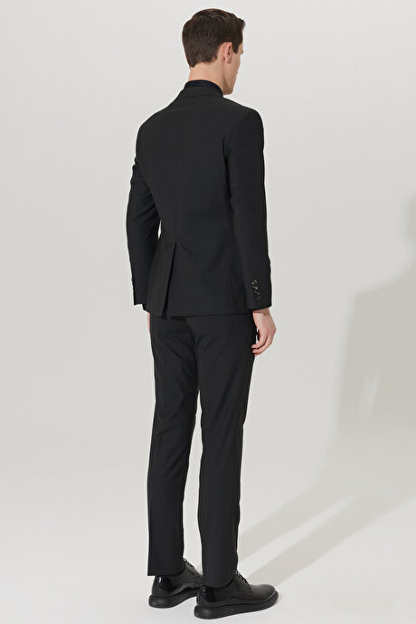 Su Geçirmez Regular Fit Geniş Kesim Mono Yaka Yünlü Nano Siyah Takım Elbise resmi