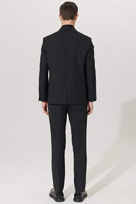 Su Geçirmez Regular Fit Geniş Kesim Mono Yaka Yünlü Nano Siyah Takım Elbise resmi