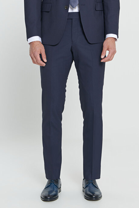 Su Geçirmez Slim Fit Dar Kesim Yünlü Nano Lacivert Takım Elbise resmi