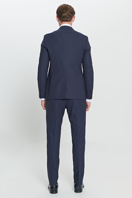 Su Geçirmez Slim Fit Dar Kesim Yünlü Nano Lacivert Takım Elbise resmi