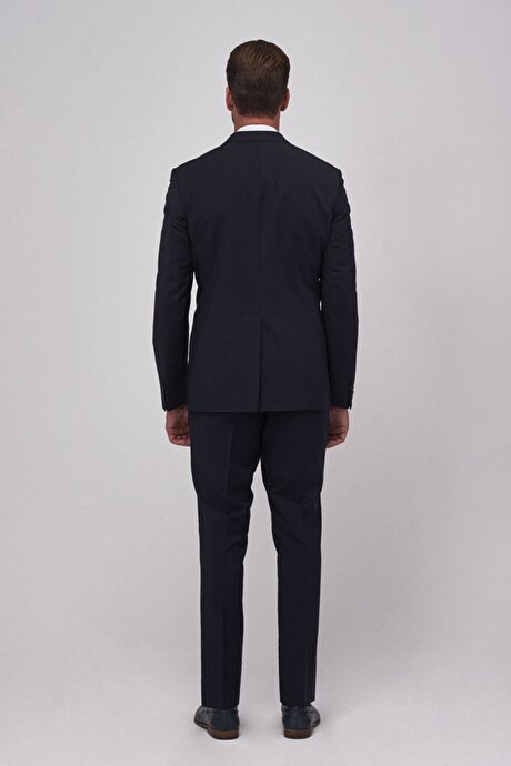 Slim Fit Dar Kesim Mono Yaka Su Geçirmez Nano Lacivert Takım Elbise resmi