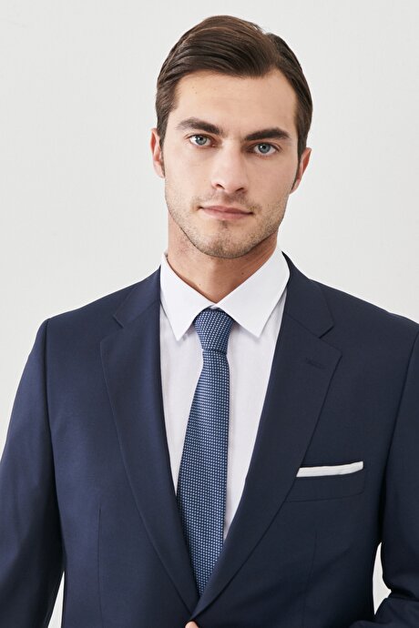 Su Geçirmez Regular Fit Geniş Kesim Mono Yaka Nano Lacivert Takım Elbise resmi