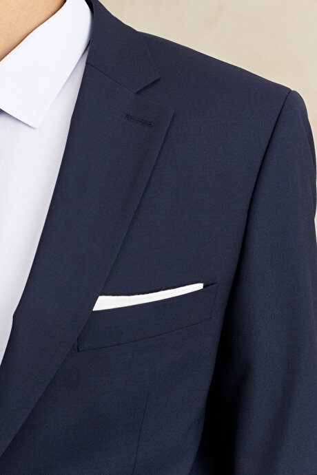 Su Geçirmez Regular Fit Geniş Kesim Mono Yaka Yünlü Nano Lacivert Takım Elbise resmi