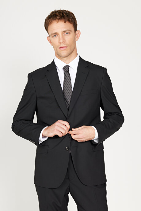 Regular Fit Geniş Kesim Mono Yaka Siyah Takım Elbise resmi