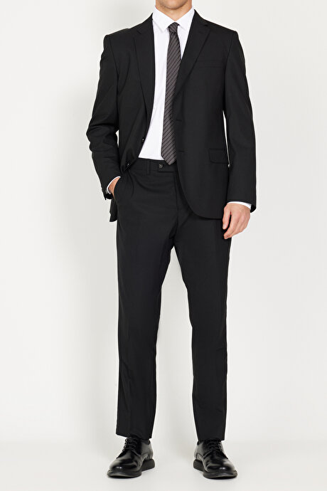 Regular Fit Geniş Kesim Mono Yaka Siyah Takım Elbise resmi
