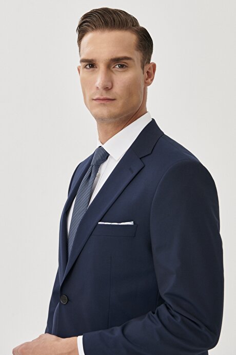 Regular Fit Geniş Kesim Mono Yaka Lacivert Takım Elbise resmi