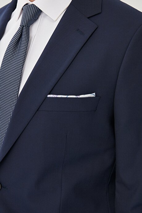 Regular Fit Geniş Kesim Mono Yaka Lacivert Takım Elbise resmi