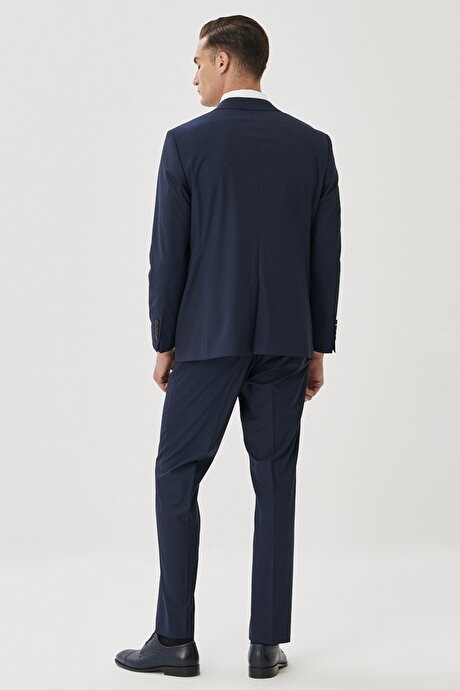 Regular Fit Geniş Kesim Mono Yaka Lacivert Takım Elbise resmi
