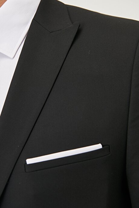 Ekstra Slim Fit Dar Kesim Kırlangıç Yaka Siyah Takım Elbise resmi