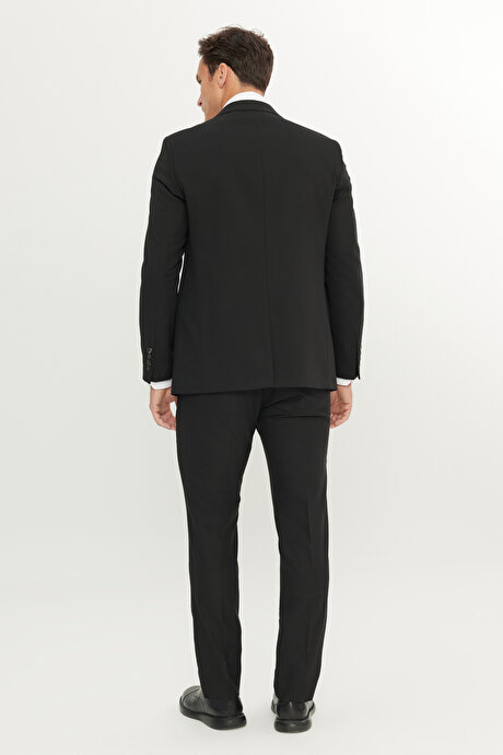 Su Geçirmez Slim Fit Dar Kesim Mono Yaka Yünlü Nano Siyah Takım Elbise resmi