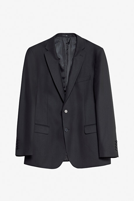 Slim Fit Dar Kesim Mono Yaka Kapak Cepli Siyah Takım Elbise resmi