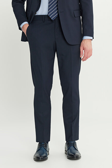 Slim Fit Dar Kesim Mono Yaka Kapak Cep Esnek Lacivert Takım Elbise resmi