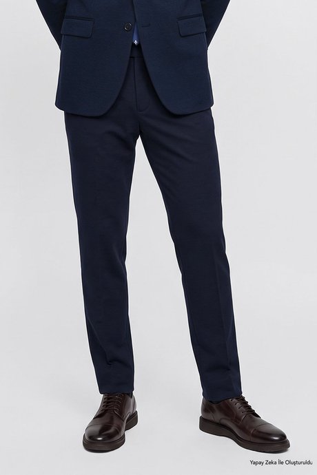 Slim Fit Dar Kesim Mono Yaka Kapak Cepli Esnek Lacivert Takım Elbise resmi