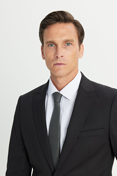 Ekstra Slim Fit Dar Kesim Kırlangıç Yaka Siyah Takım Elbise resmi