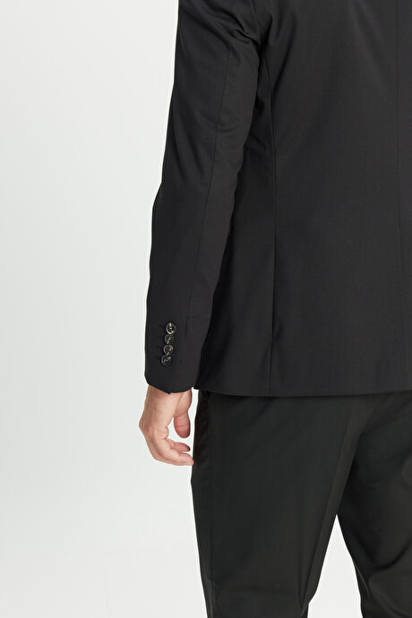 Ekstra Slim Fit Dar Kesim Kırlangıç Yaka Siyah Takım Elbise resmi