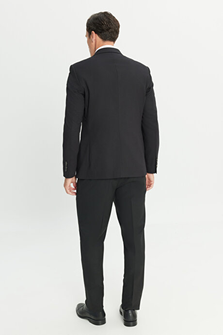 Ekstra Slim Fit Dar Kesim Kırlangıç Yaka Siyah Takım Elbise resmi