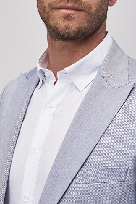 Ekstra Slim Fit Dar Kesim %100 Pamuk Kırlangıç Yaka Lacivert Takım Elbise resmi