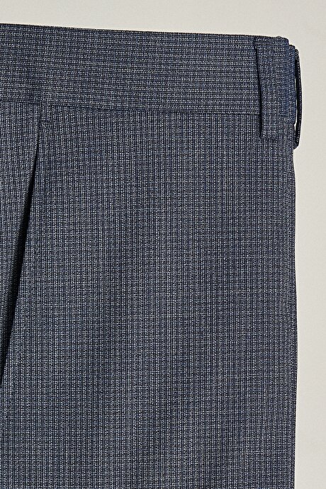 Slim Fit Dar Kesim Desenli Su Geçirmez Nano Lacivert-Mavi Takım Elbise resmi