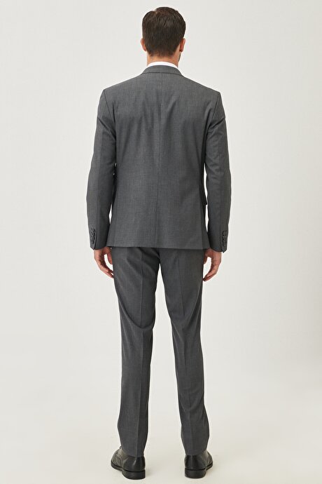 Slim Fit Dar Kesim Mono Yaka Desenli Siyah-Gri Takım Elbise resmi