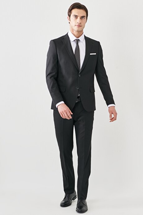 Ekstra Slim Fit Mono Yaka Düz Siyah Takım Elbise resmi