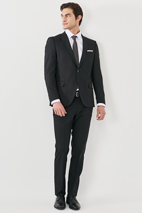 Ekstra Slim Fit Mono Yaka Düz Siyah Takım Elbise resmi